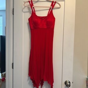 Vintage Sue Wong Satin Pleated Chiffon Red Handkerchief Corset Top Dress